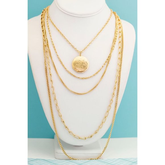 Vintage Layered Golden Locket Necklace - 18 inch - L23 - Picture 2 of 4